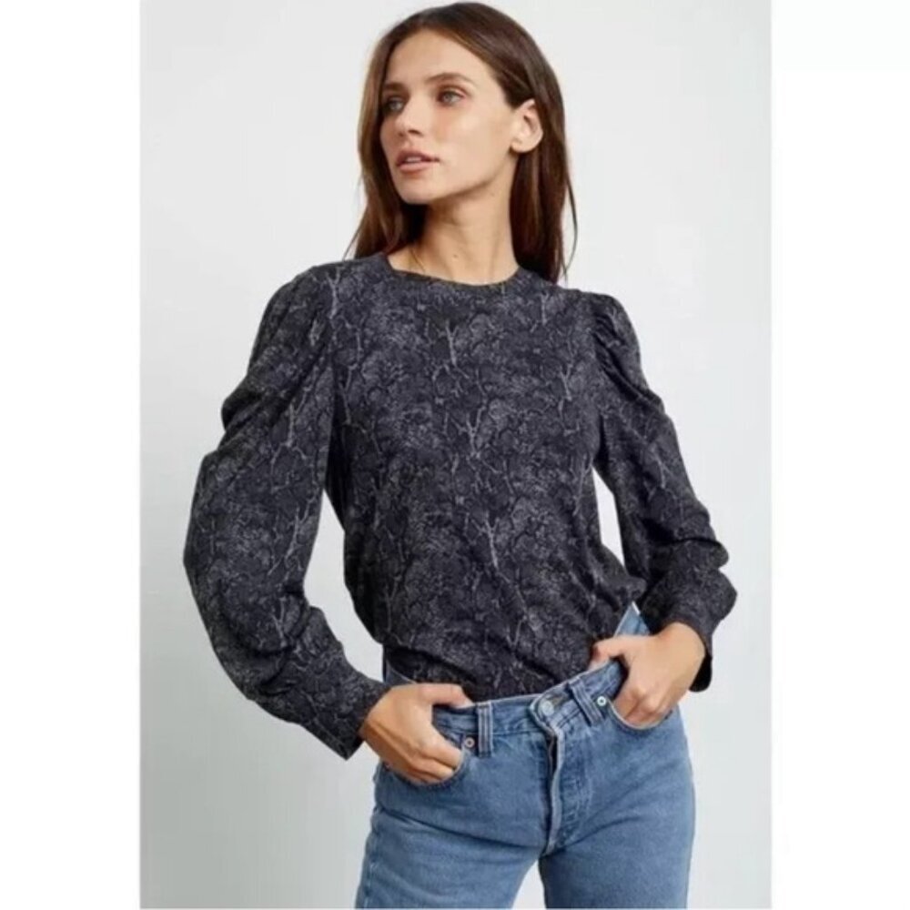 Rails EMILIA CHARCOAL SNAKESKIN Puff Sleeve Top Pullover Long Sleeve Gray MEDIUM